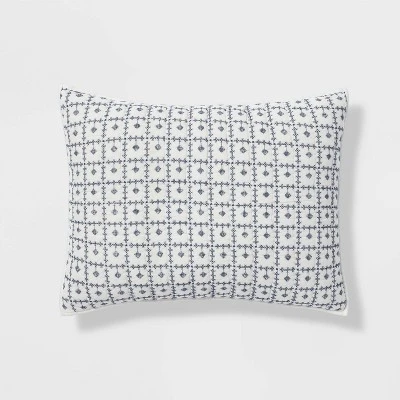 Embroidered Grid Sham Blue - Threshold 4 Embroidered Grid Sham Blue - Threshold - Image 4