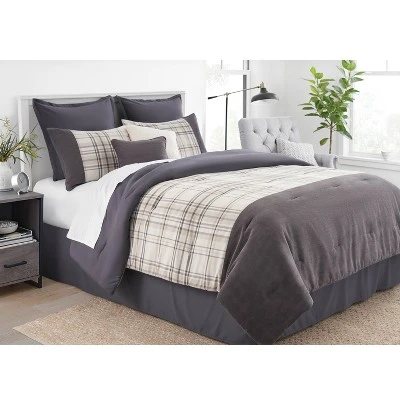 8pc Plaid With Corduroy Comforter Bedding Set Gray/Taupe - Threshold™ 5 8pc Plaid With Corduroy Comforter Bedding Set Gray/Taupe - Threshold™ - Image 5