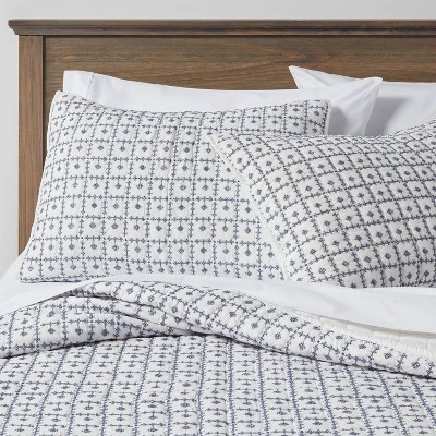 Embroidered Grid Sham Blue - Threshold 1 Embroidered Grid Sham Blue - Threshold