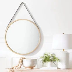 26" Wood Mirror With Pleather Strap Hanger - Threshold™ Designed With Studio McGee 11 26" Wood Mirror With Pleather Strap Hanger - Threshold™ Designed With Studio McGee -Threshold GUEST d09c0998 ed36 4998 b828 cbc40cbee6da