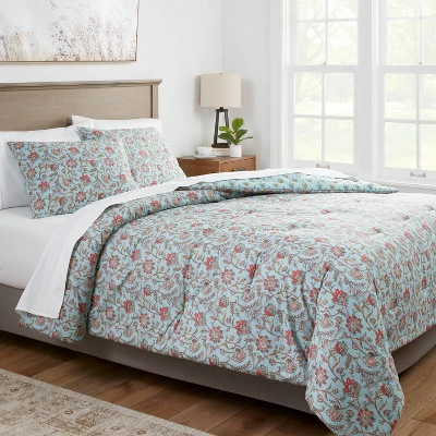 Floral Printed Comforter & Sham Set Light Teal Blue - Threshold™ 1 Floral Printed Comforter & Sham Set Light Teal Blue - Threshold™