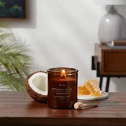 Threshold 24 9oz Lidded Glass Jar Crackling Wooden Wick Candle Coconut And Honey - Threshold™